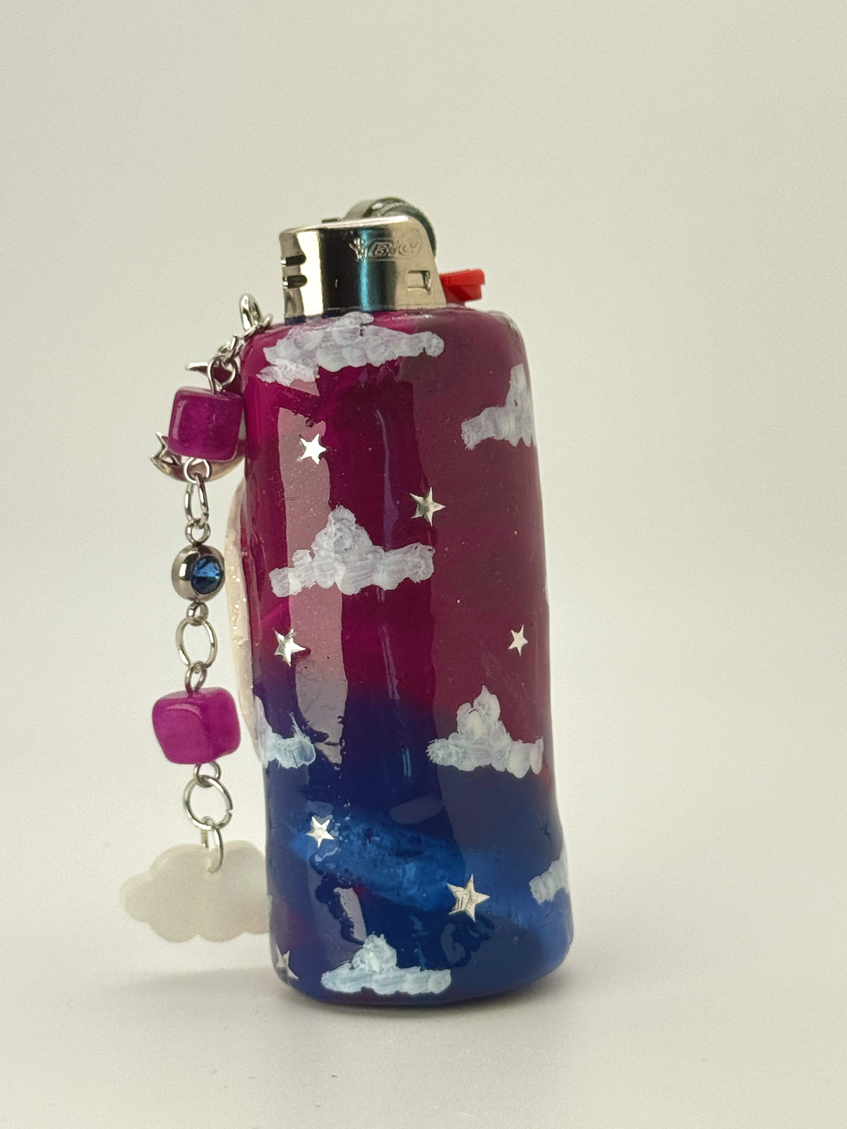 Galactic Haze Moon Lighter Case with charm| Fits Standard Bic | Handmade Polymer Clay Art