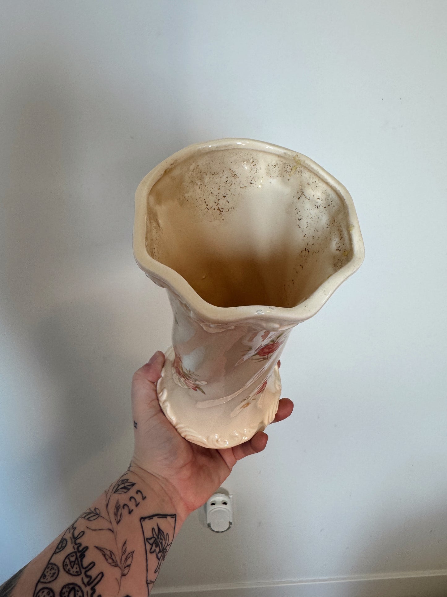 Vintage Floral Music Box Vase – Working Ceramic Music Box, 10” Tall