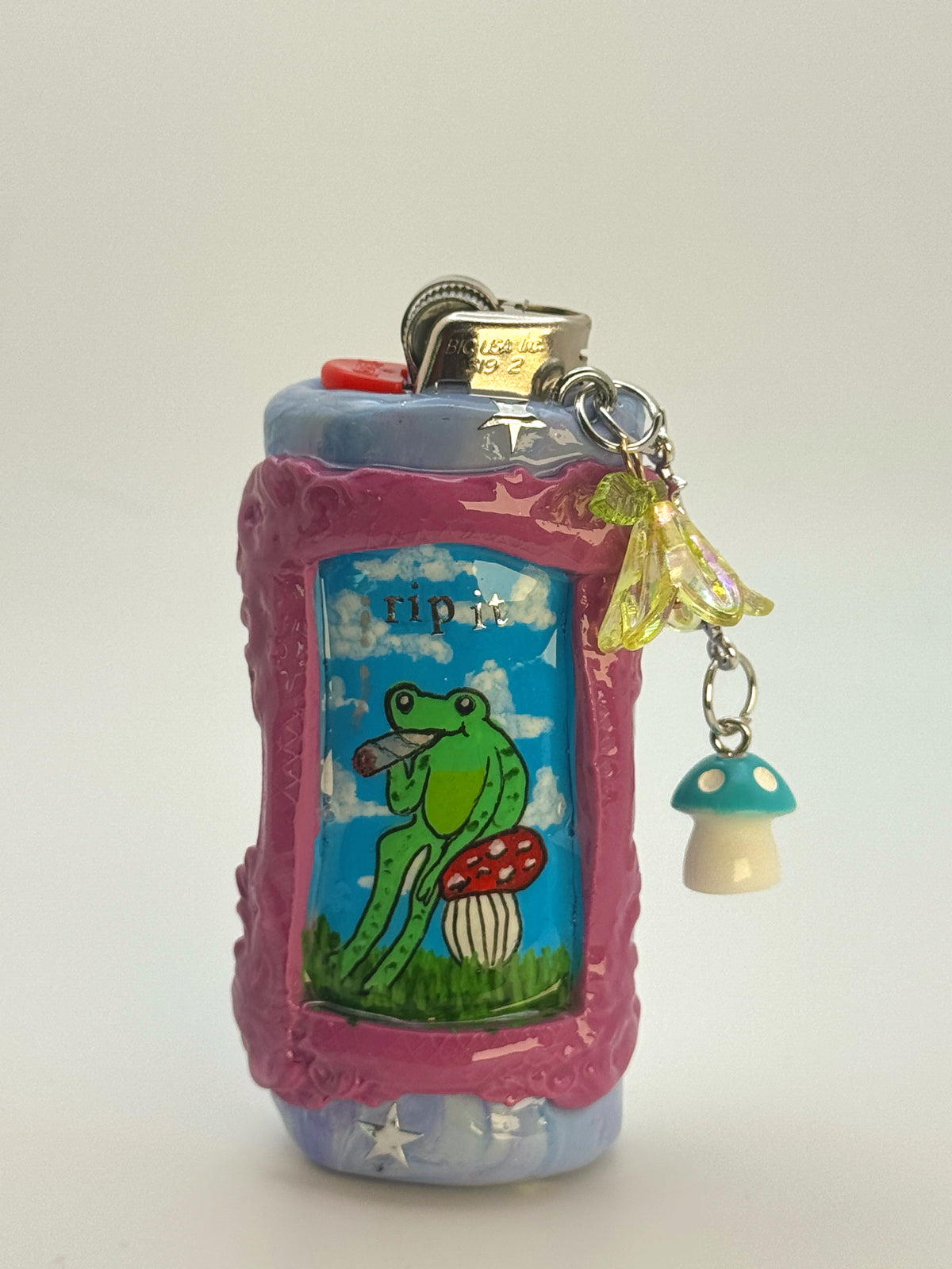 Vintage Frame Rip It Frog Case with charm| Fits Standard Bic | Handmade Polymer Clay Art