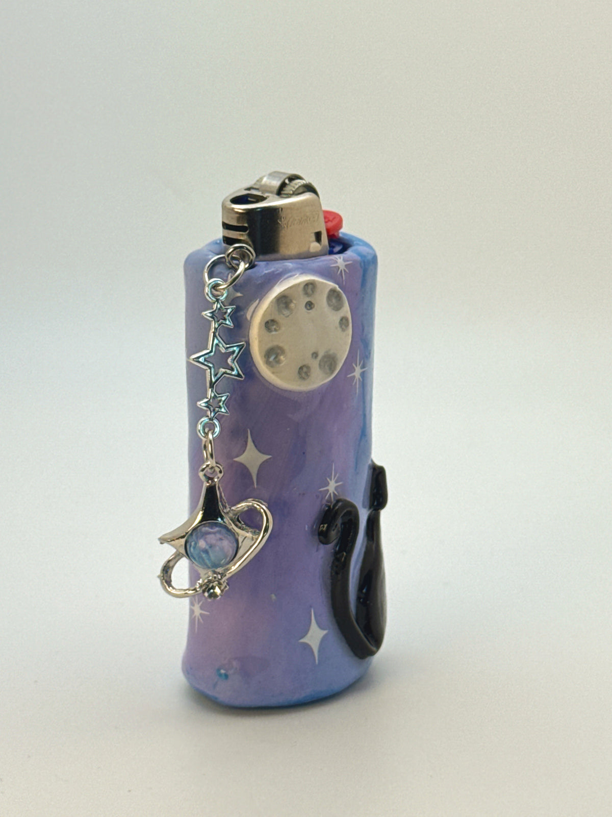 Black Cat Case with charm| Fits Standard Bic | Handmade Polymer Clay Art