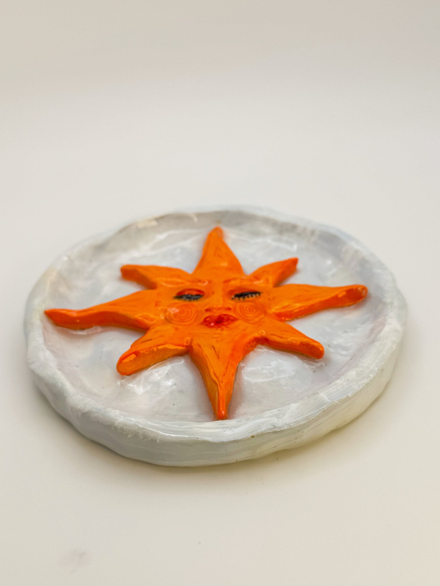 Handmade Sun Incense Holder – Celestial Polymer Clay Incense Dish – Boho Sun Decor (4.5 Inch)