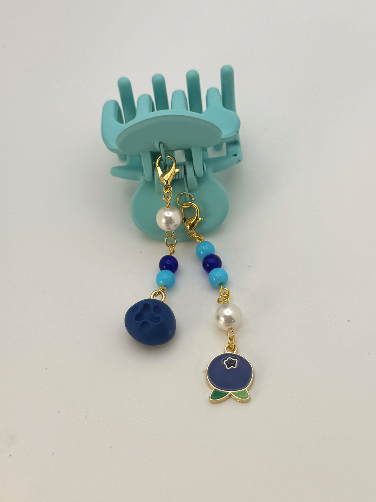 Light Blue Small Claw Clip with Handmade Beaded Charms | Removable Charm Clip | 2.1”