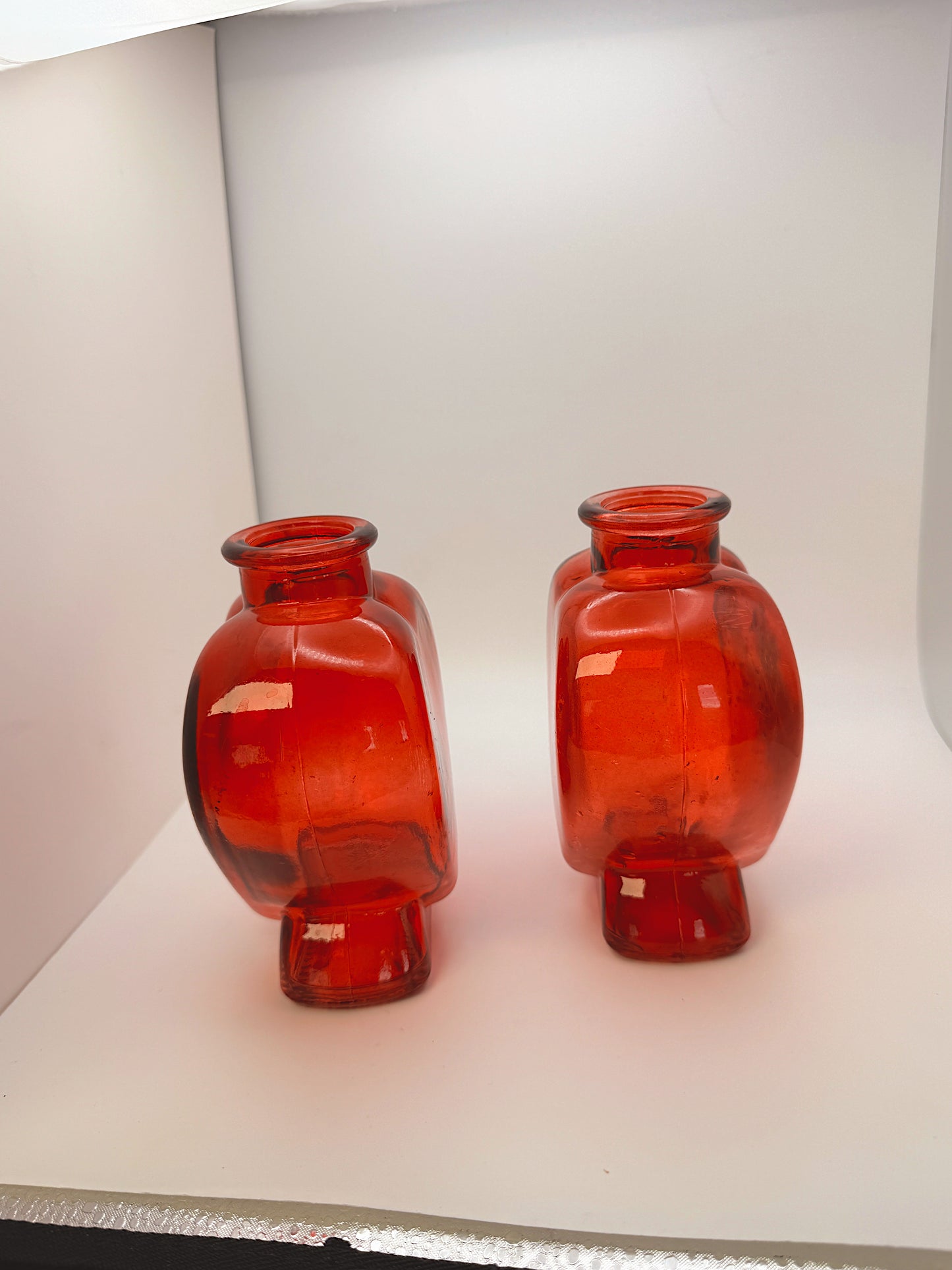 Vintage Red Glass Heart Bottles – Set of 2