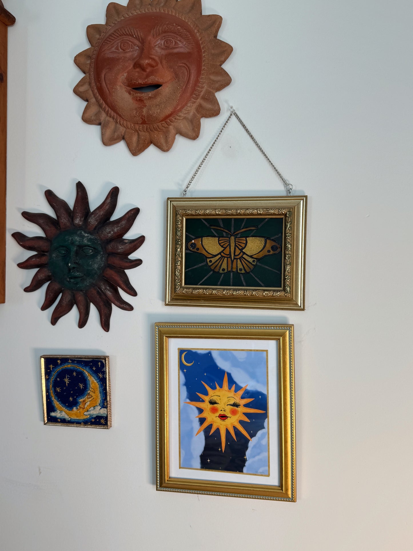Framed Miss Sunny Art Print – Celestial Whimsigoth Sun & Moon Illustration in Ornate Gold Frame (11.5” x 9.