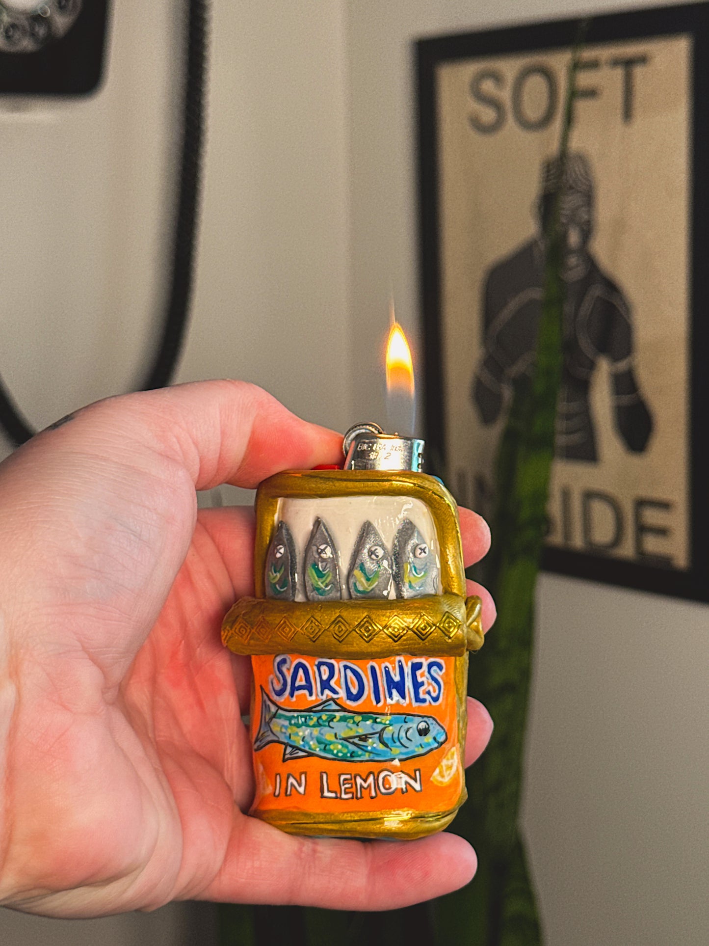 Sardines in Lemon Lighter Case – Hand-Sculpted Novelty Bic Cover
