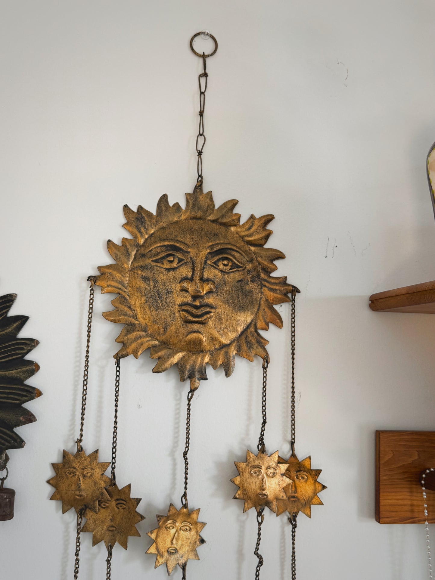Large 40” Vintage Brass Sun Chime – Cascading Celestial Bell Wall Hanging