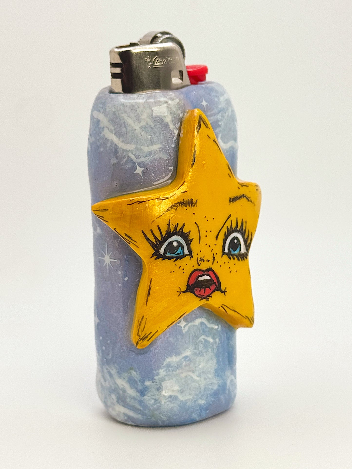 Celestial Star Lighter Case – Hand-Painted Blue Sky Design