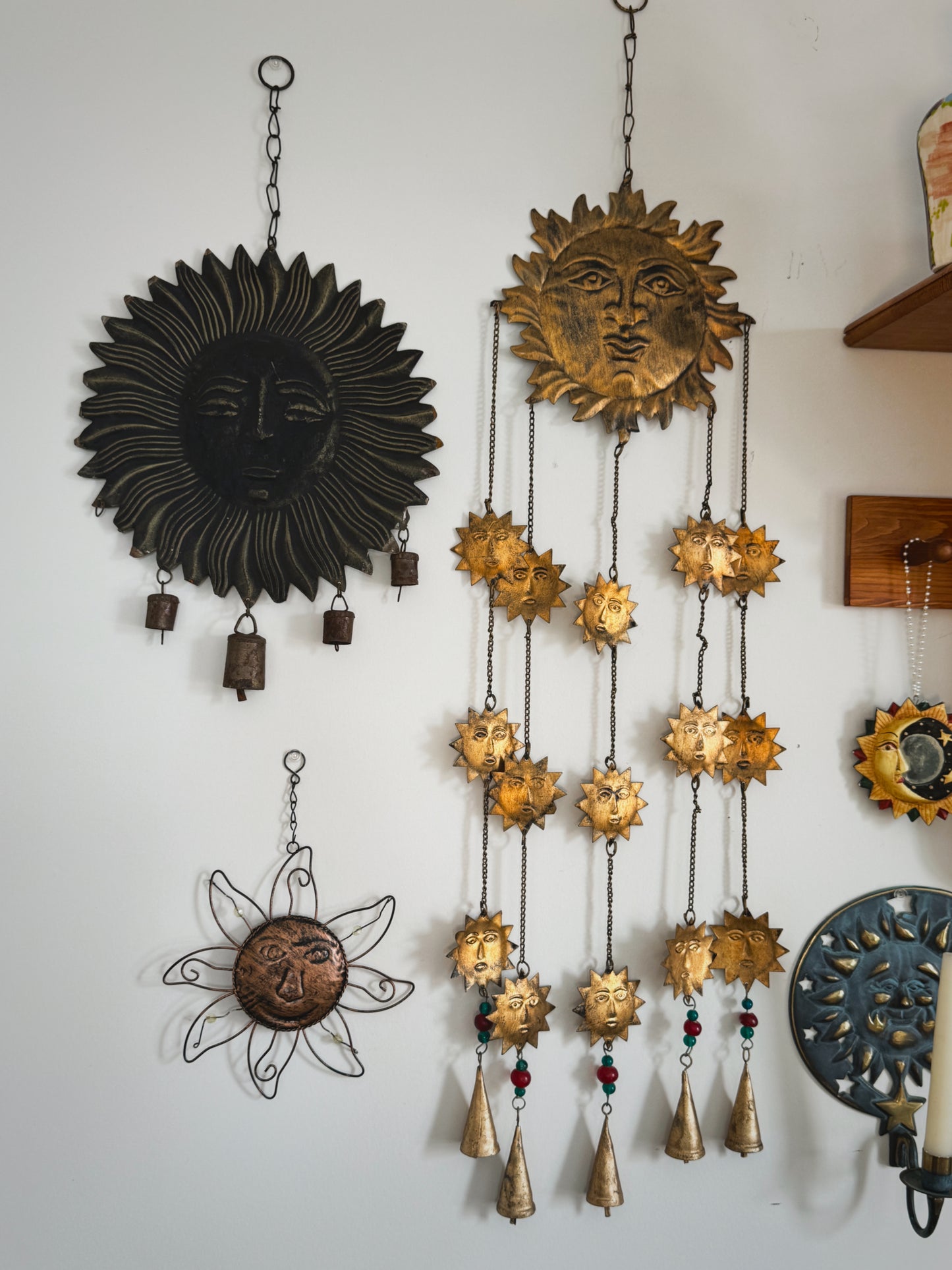 Large 40” Vintage Brass Sun Chime – Cascading Celestial Bell Wall Hanging