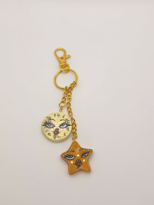 Moon & Star Duo Keychain – Celestial Cuties Set (Handmade Polymer Clay)