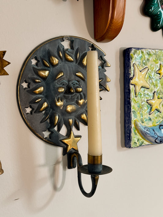 Vintage PartyLite Sun Moon Wall Sconce | Celestial Candle Holder | Whimsigoth Star Cutout Decor