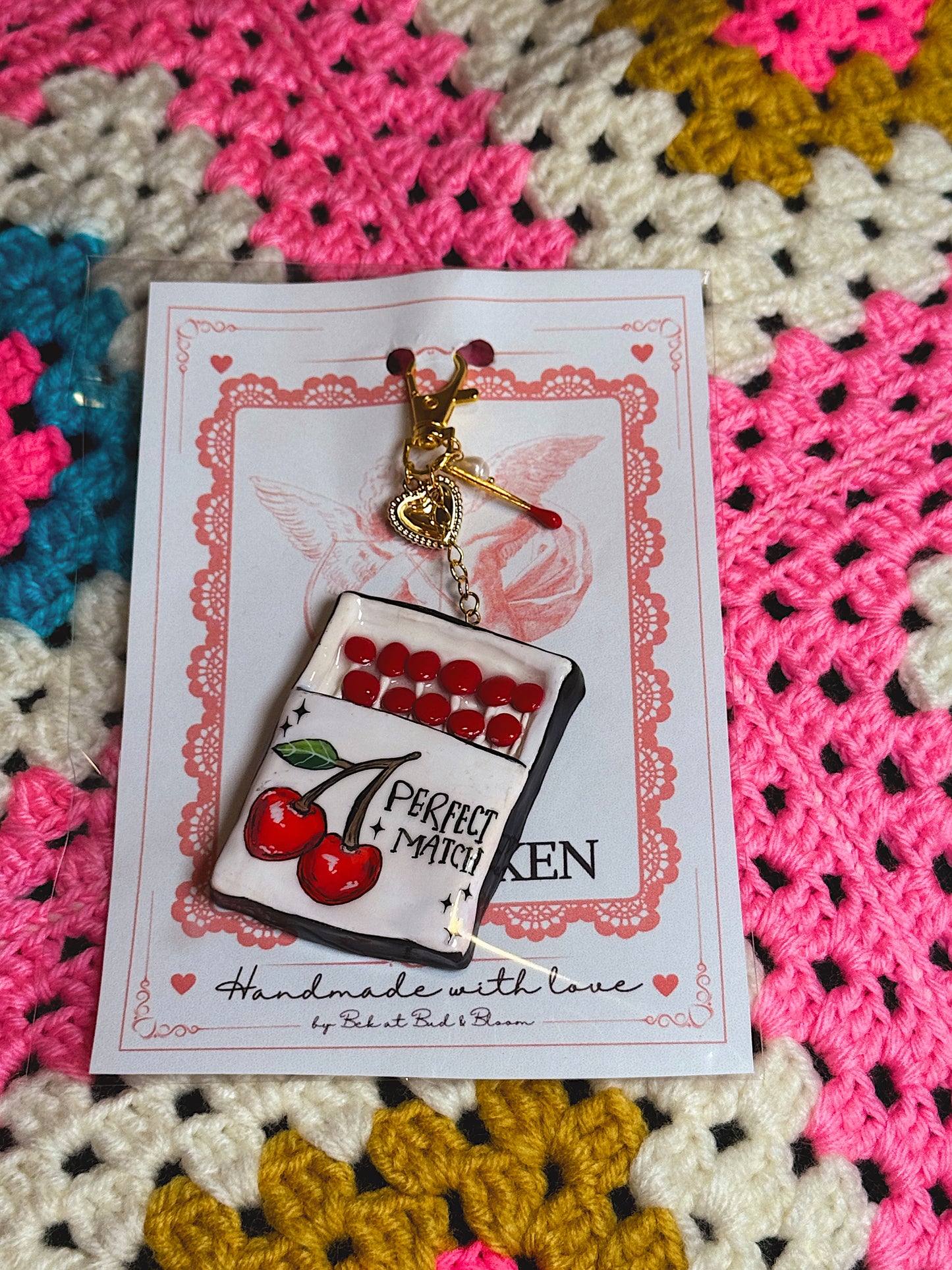 Perfect Match Matchbox Bag Charm – Handmade Cherry Matchbox Keychain with Match Charm