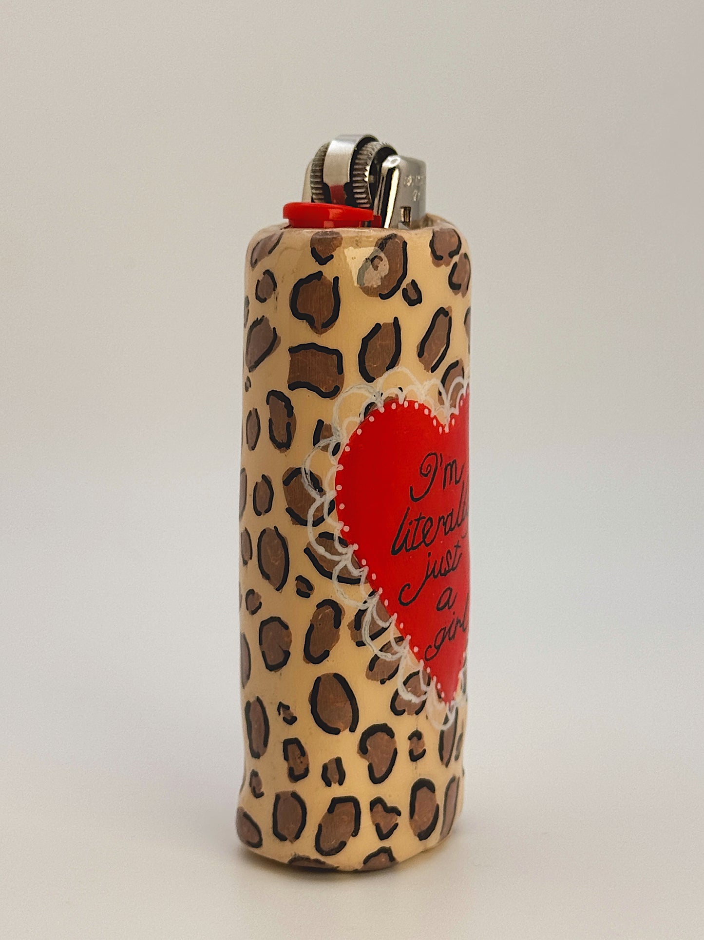 I’m Literally Just a Girl Lighter Case – Handmade Leopard Print Polymer Clay Cover