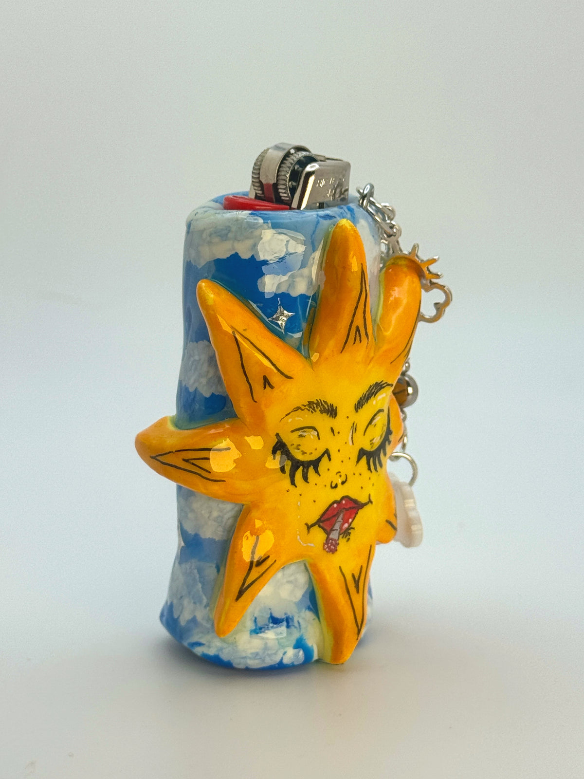 Smoking Sun Case with charm| Fits Standard Bic | Handmade Polymer Clay Art
