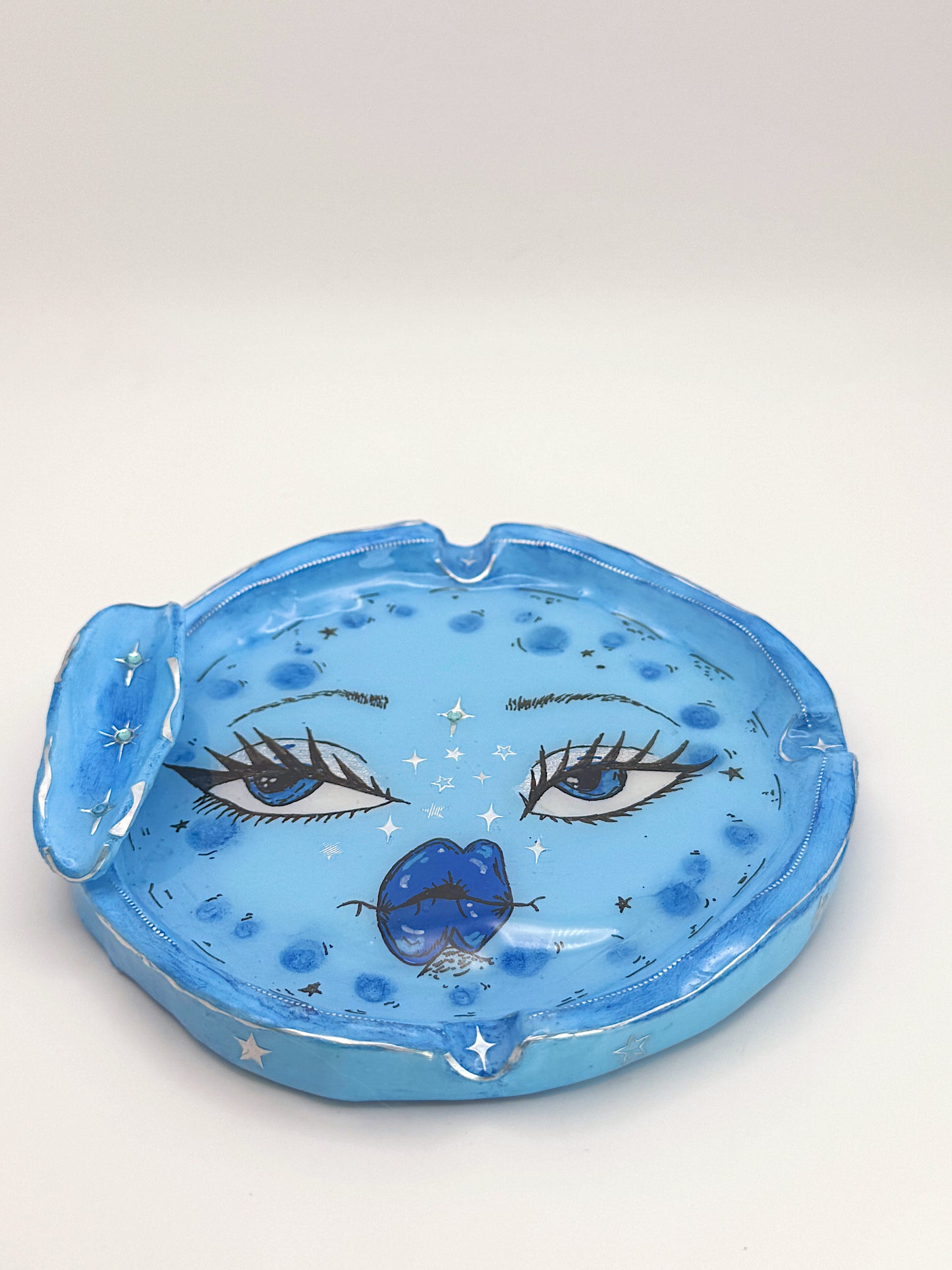 Blue Moon Babe Ashtray • One-of-a-Kind Hand-Painted Celestial Ashtray (5”)