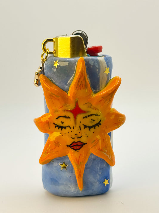 Miss Sunny Girl Lighter Case w/ charm | Fits Standard Bic | Handmade Polymer Clay Art