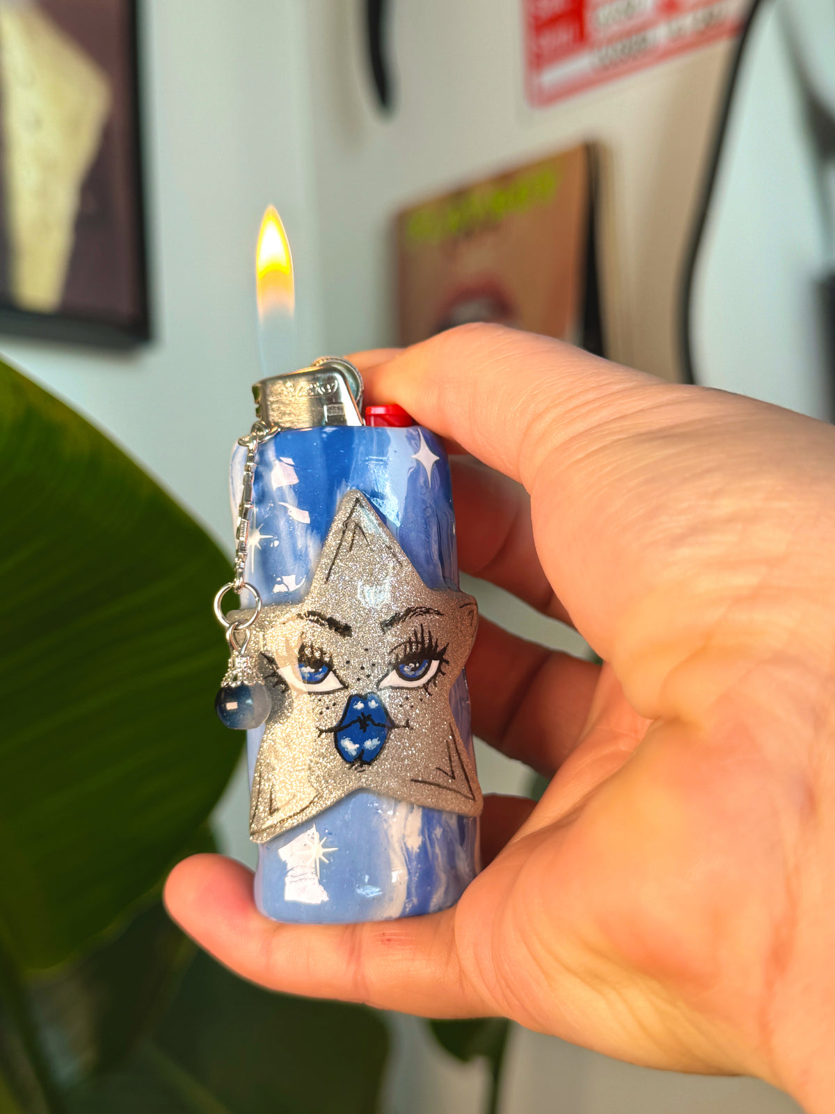 Celestial Star Case with charm| Fits Standard Bic | Handmade Polymer Clay Art