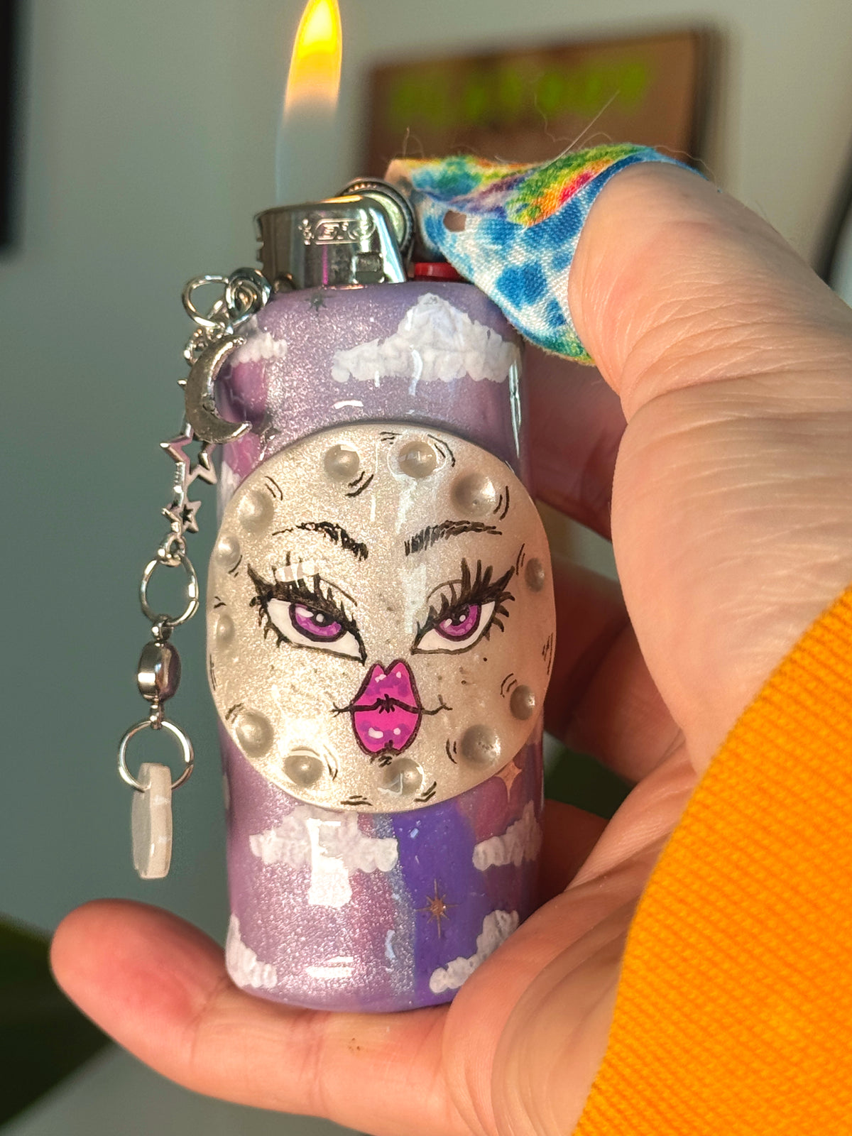 Whimsical Moon Case with charm| Fits Standard Bic | Handmade Polymer Clay Art