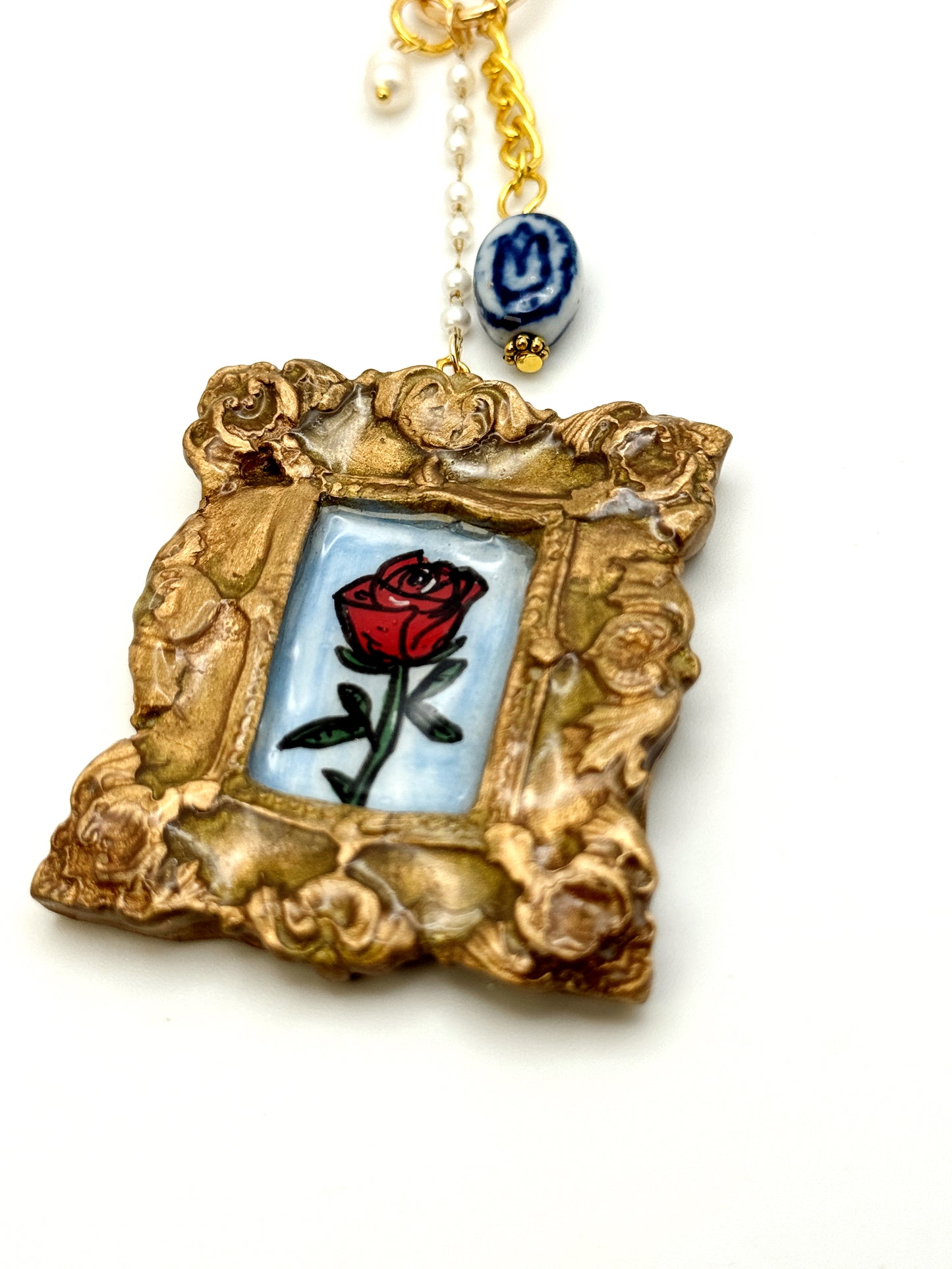 Vintage Frame Rose Bag Charm • Vintage-Inspired Art Keychain