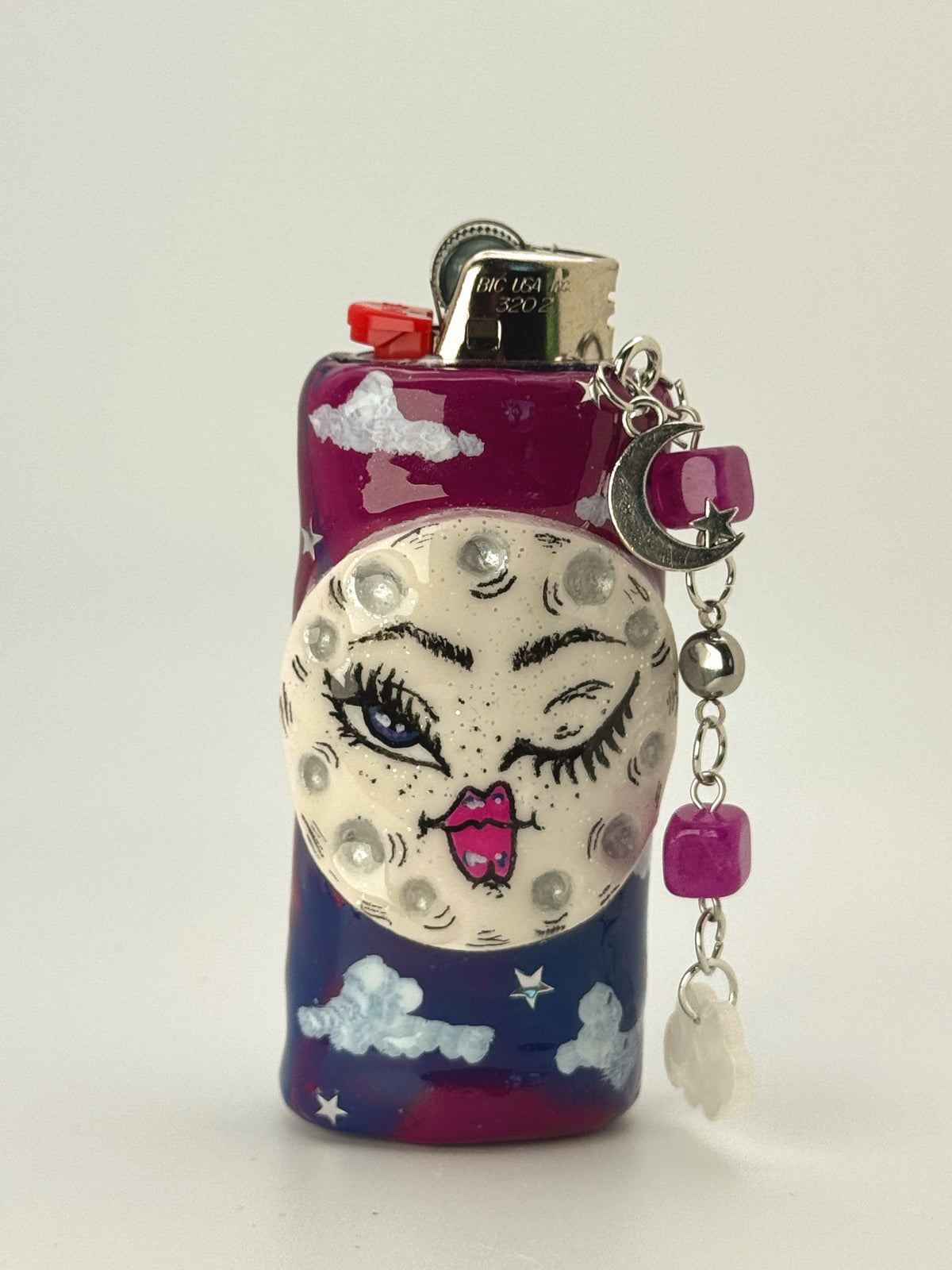 Galactic Haze Moon Lighter Case with charm| Fits Standard Bic | Handmade Polymer Clay Art