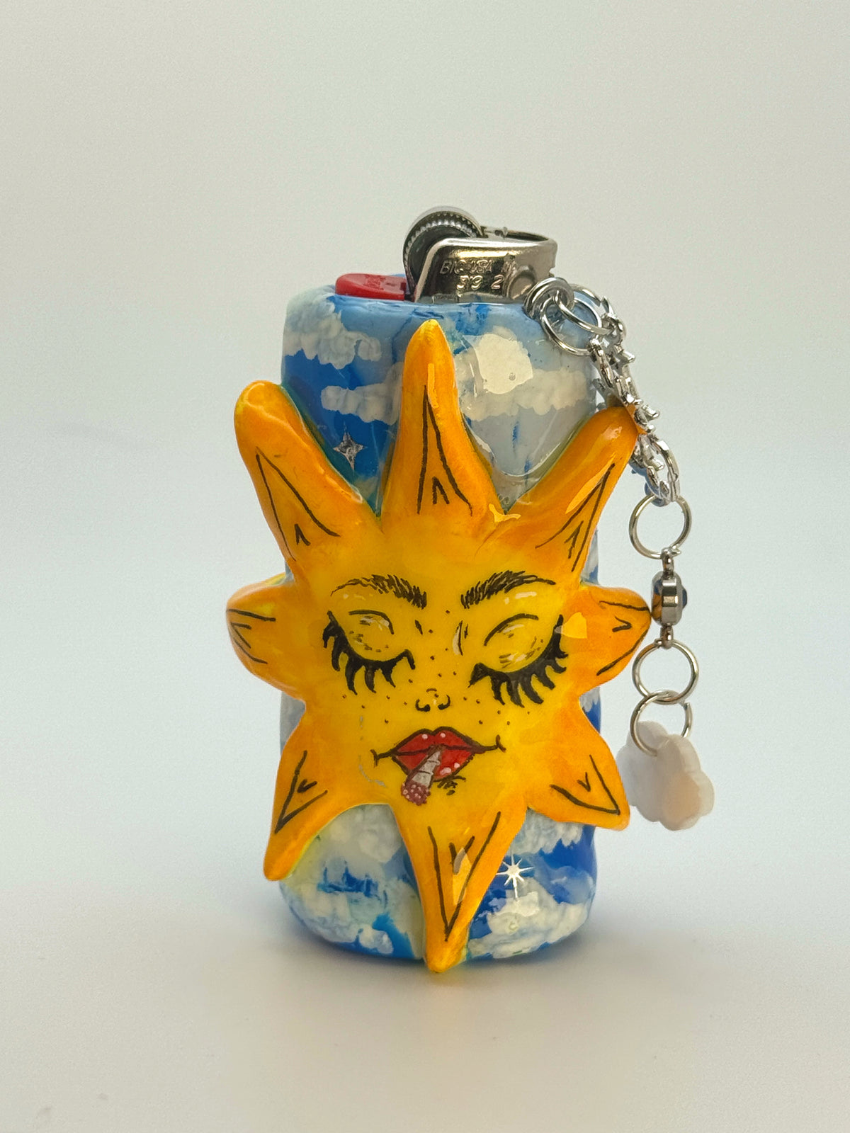 Smoking Sun Case with charm| Fits Standard Bic | Handmade Polymer Clay Art