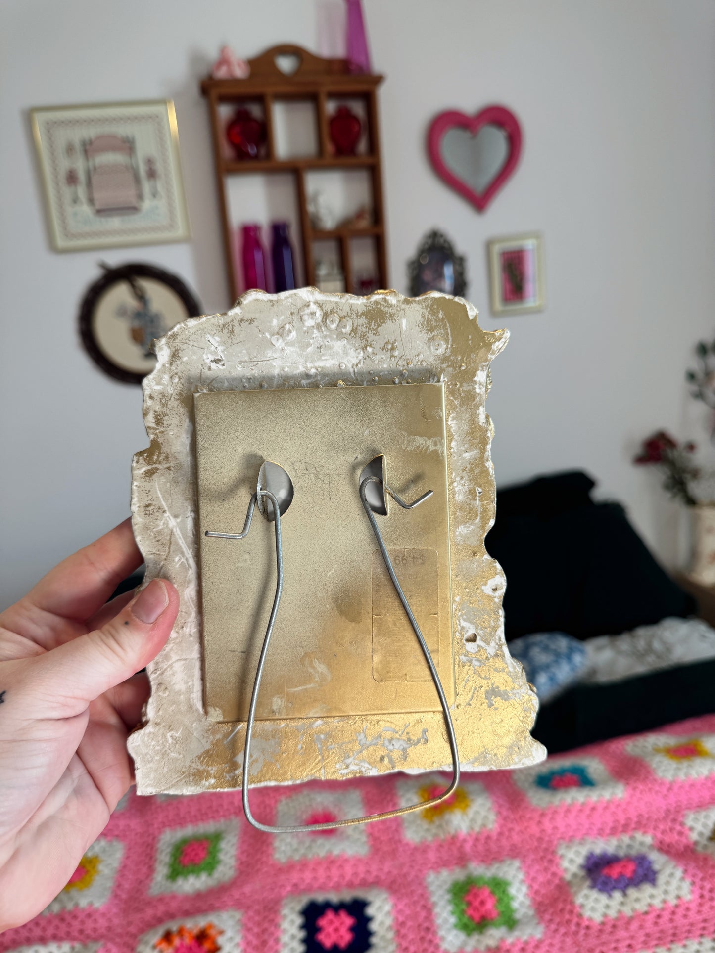 Vintage Ornate Cherub Frame with Antique Stamp Art – Heavy Gilt Finish