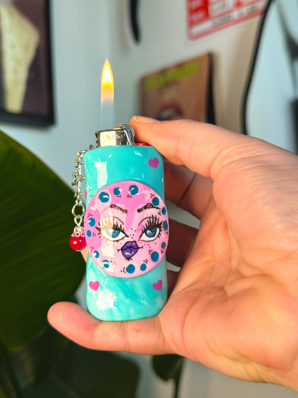 Celestial Moon Case with charm| Fits Standard Bic | Handmade Polymer Clay Art