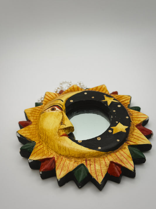 Vintage Mini Sun & Moon Mirror – 9" Whimsigoth Celestial Wall Decor