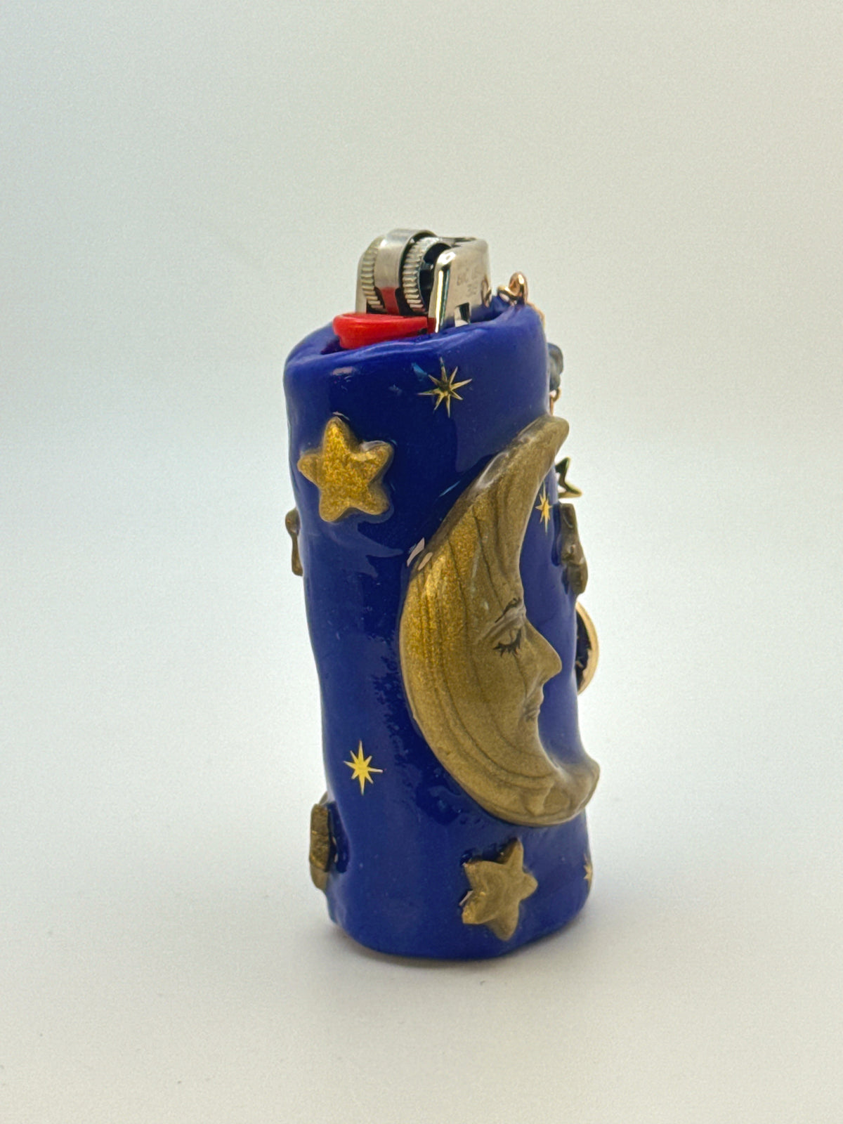 90s Celestial Moon Case (GOLD) with charm| Fits Standard Bic | Handmade Polymer Clay Art