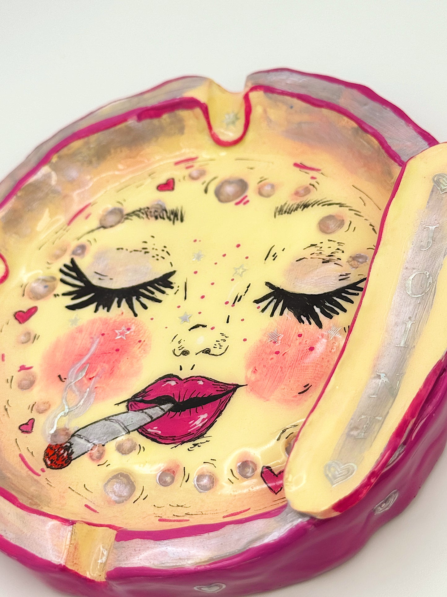 Pink Smoking Moon Ashtray – Hand-Painted Celestial Moon Dish (5.5”)
