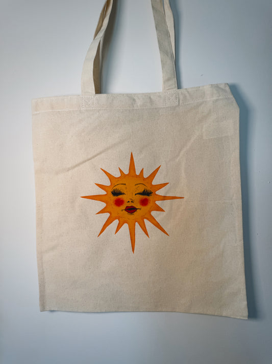 Celestial Miss Sunny Hand-Pressed Tote Bag | 15x16 Natural Cotton