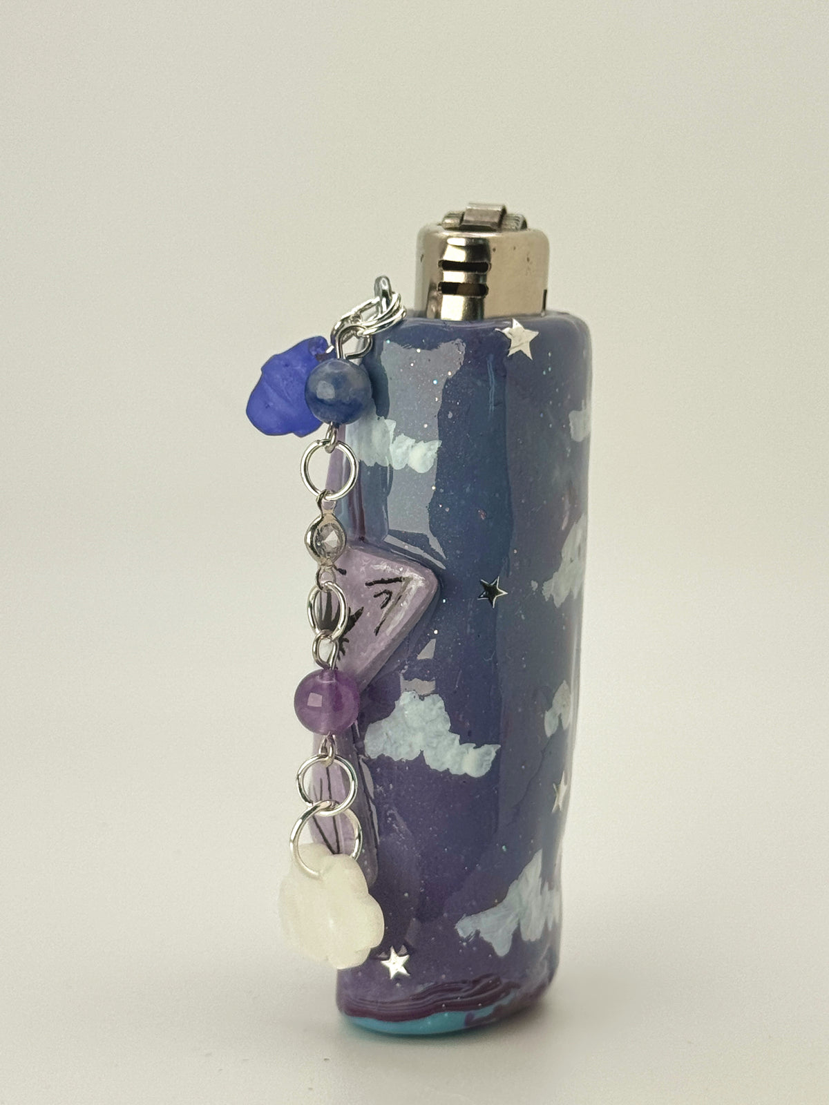 Lilac Haze Star Lighter Case with charm| Fits Standard Bic | Handmade Polymer Clay Art