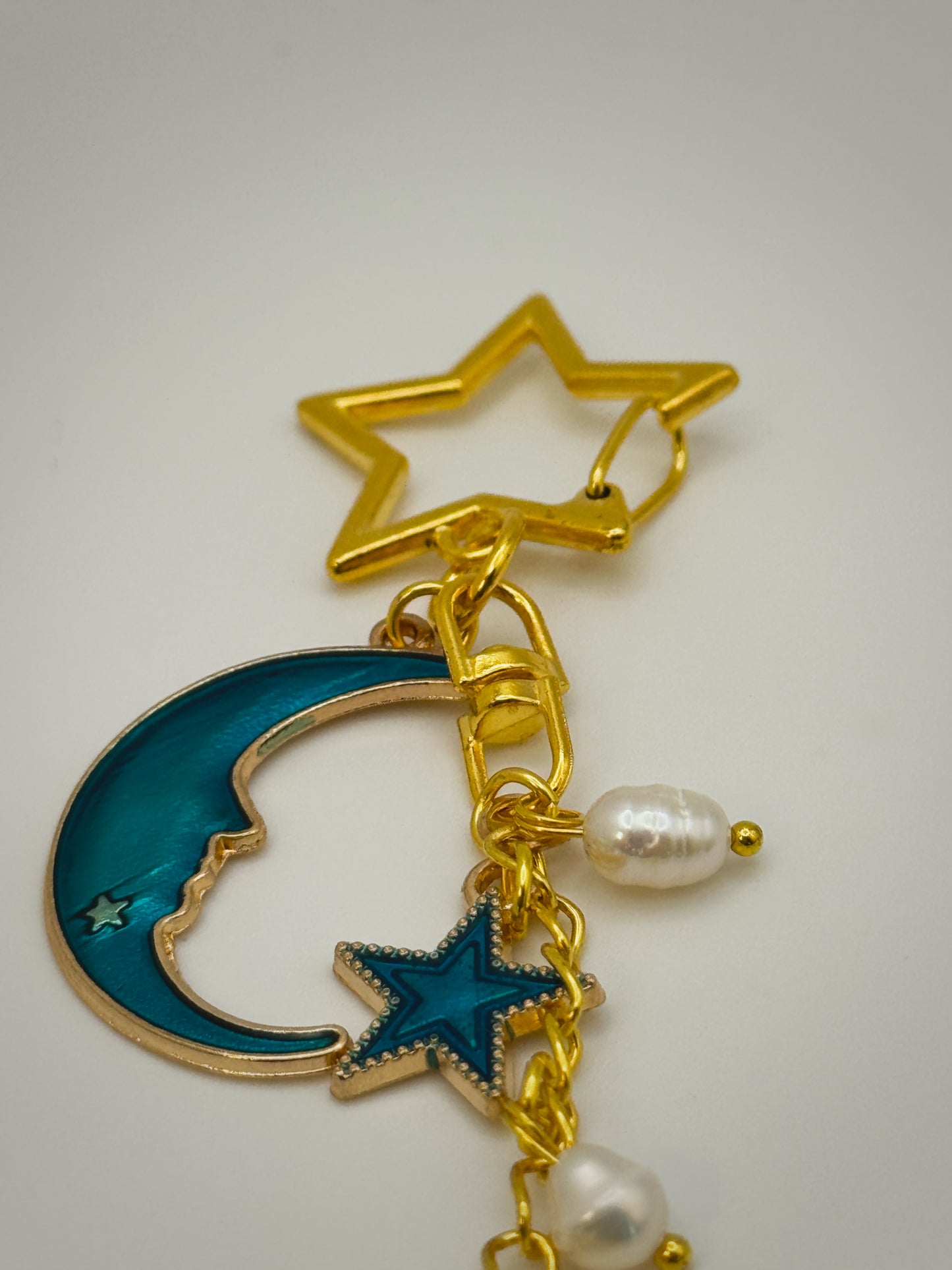 Gold & Blue Celestial Bag Charm | Handmade Key Chain