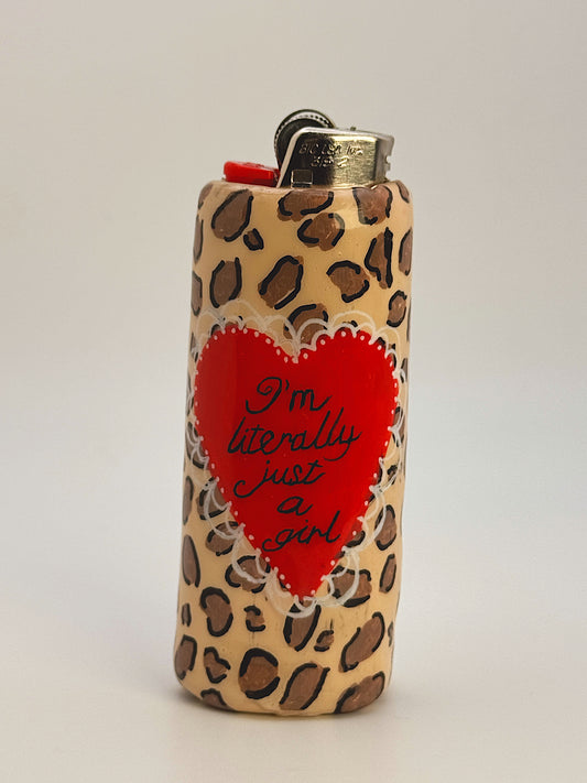 I’m Literally Just a Girl Lighter Case – Handmade Leopard Print Polymer Clay Cover