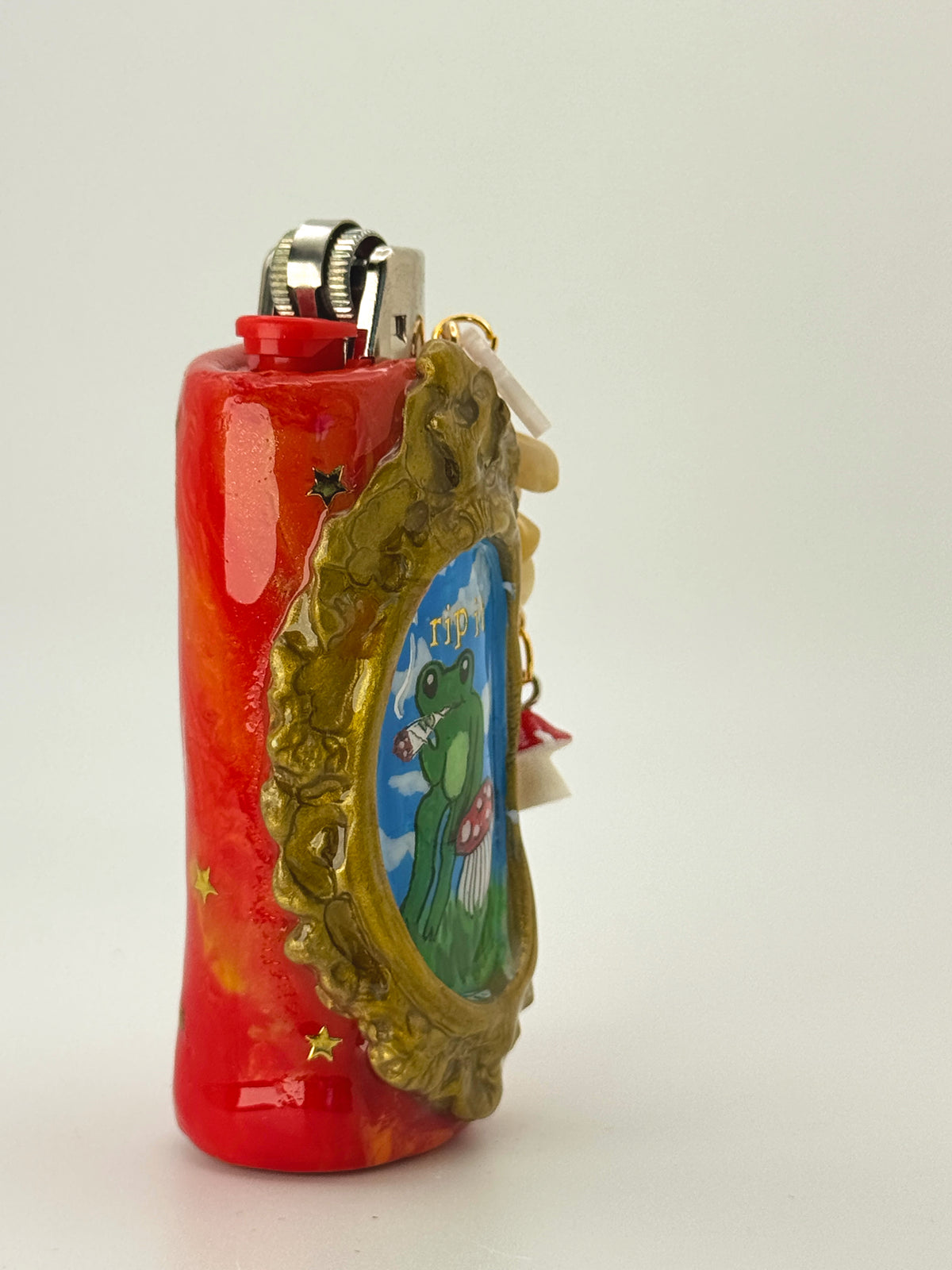Rip It Frog Lighter Case with charm| Fits Standard Bic | Handmade Polymer Clay Art