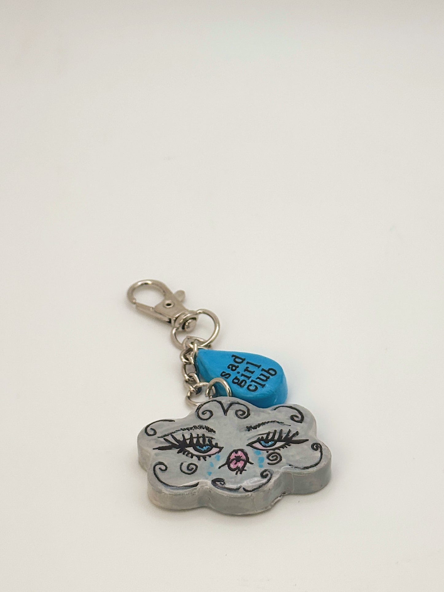Sad Girl Club Cloud & Raindrop Keychain – Hand-Sculpted Polymer Art