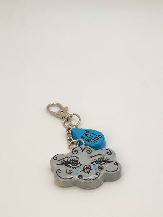Sad Girl Club Cloud & Raindrop Keychain – Hand-Sculpted Polymer Art