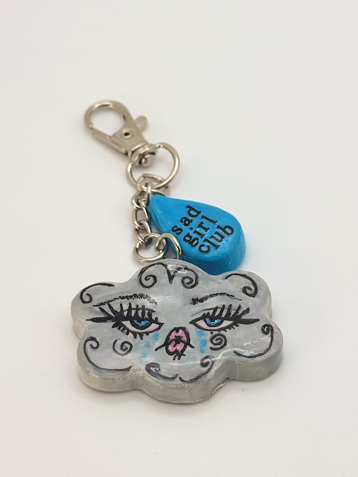 Sad Girl Club Cloud & Raindrop Keychain – Hand-Sculpted Polymer Art