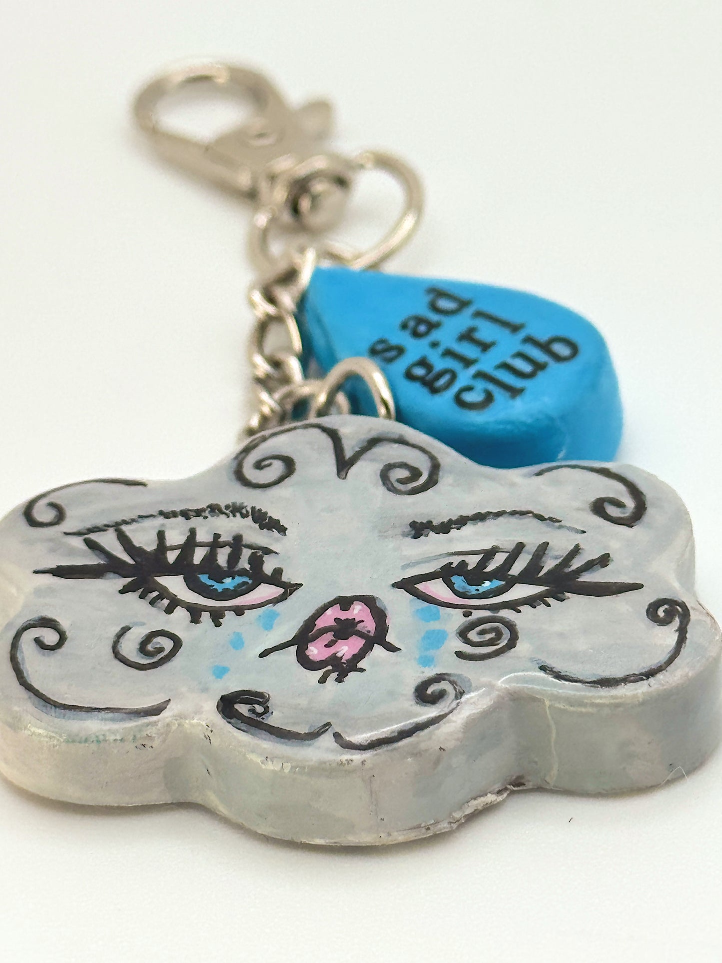 Sad Girl Club Cloud & Raindrop Keychain – Hand-Sculpted Polymer Art