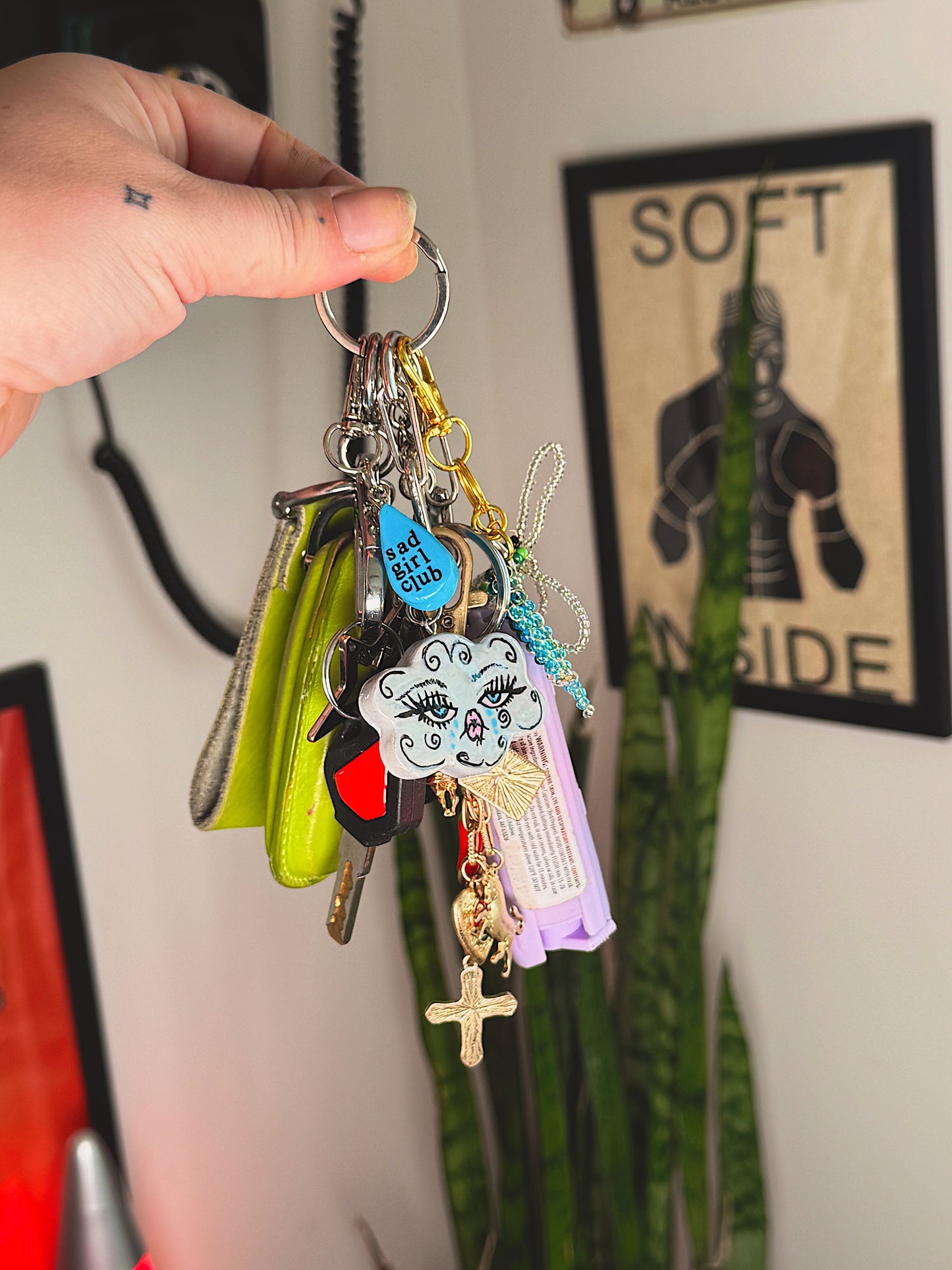 Sad Girl Club Cloud & Raindrop Keychain – Hand-Sculpted Polymer Art