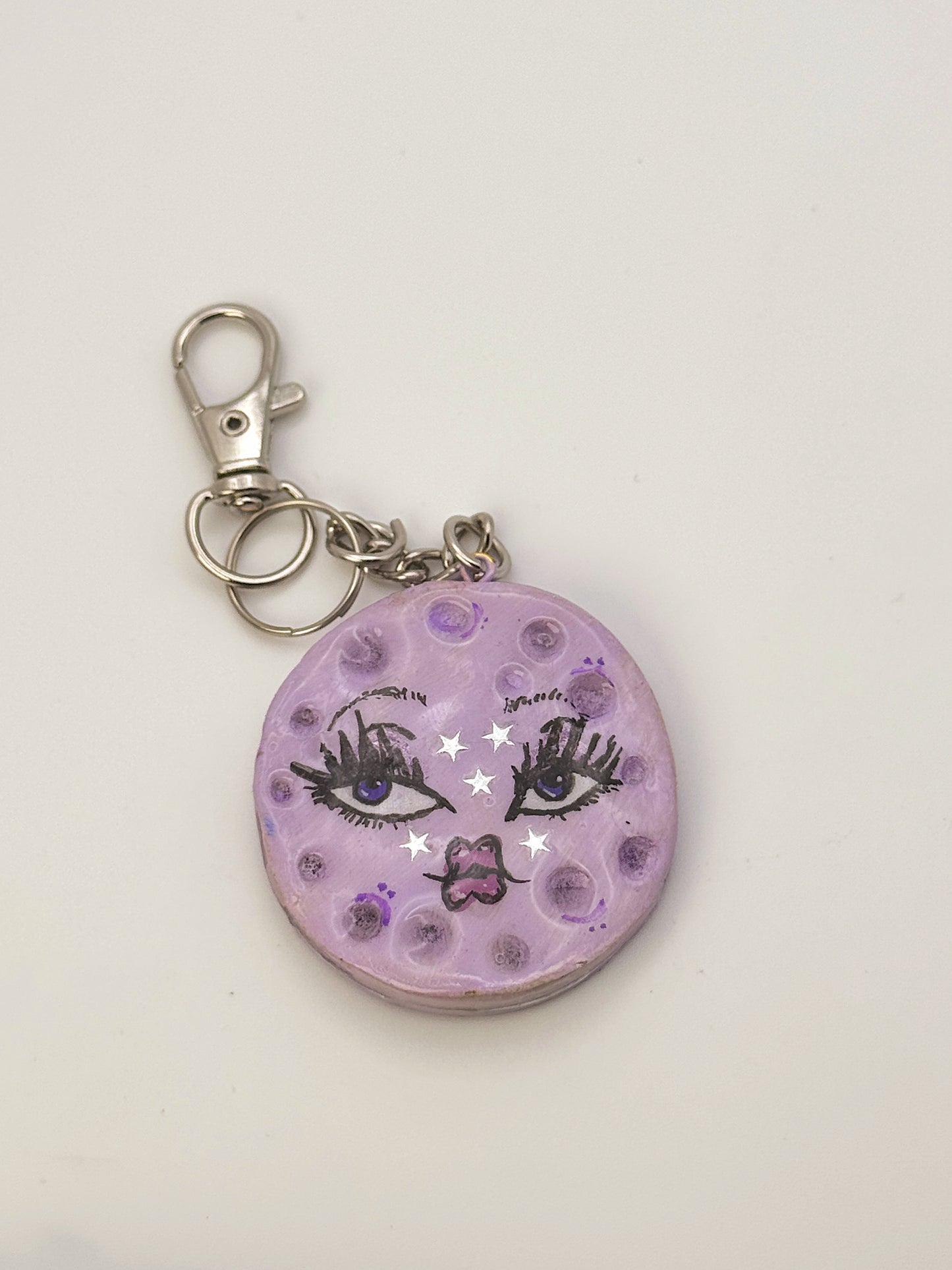Lavender Mini Moon Babe Keychain – Hand-Sculpted Polymer Clay (1.5–2”)