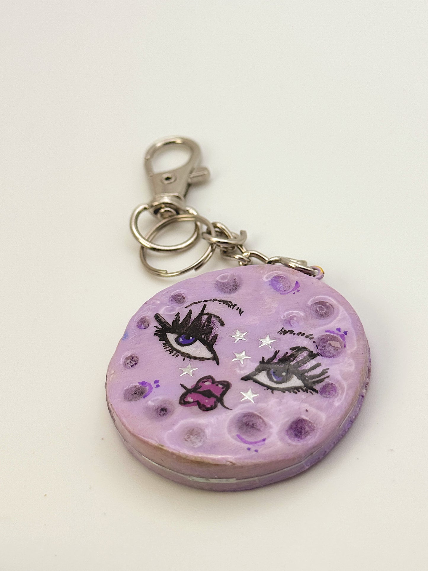 Lavender Mini Moon Babe Keychain – Hand-Sculpted Polymer Clay (1.5–2”)