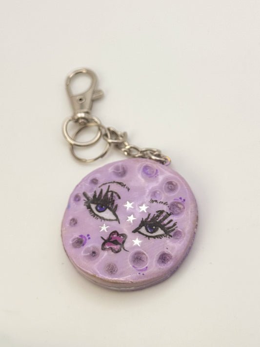 Lavender Mini Moon Babe Keychain – Hand-Sculpted Polymer Clay (1.5–2”)