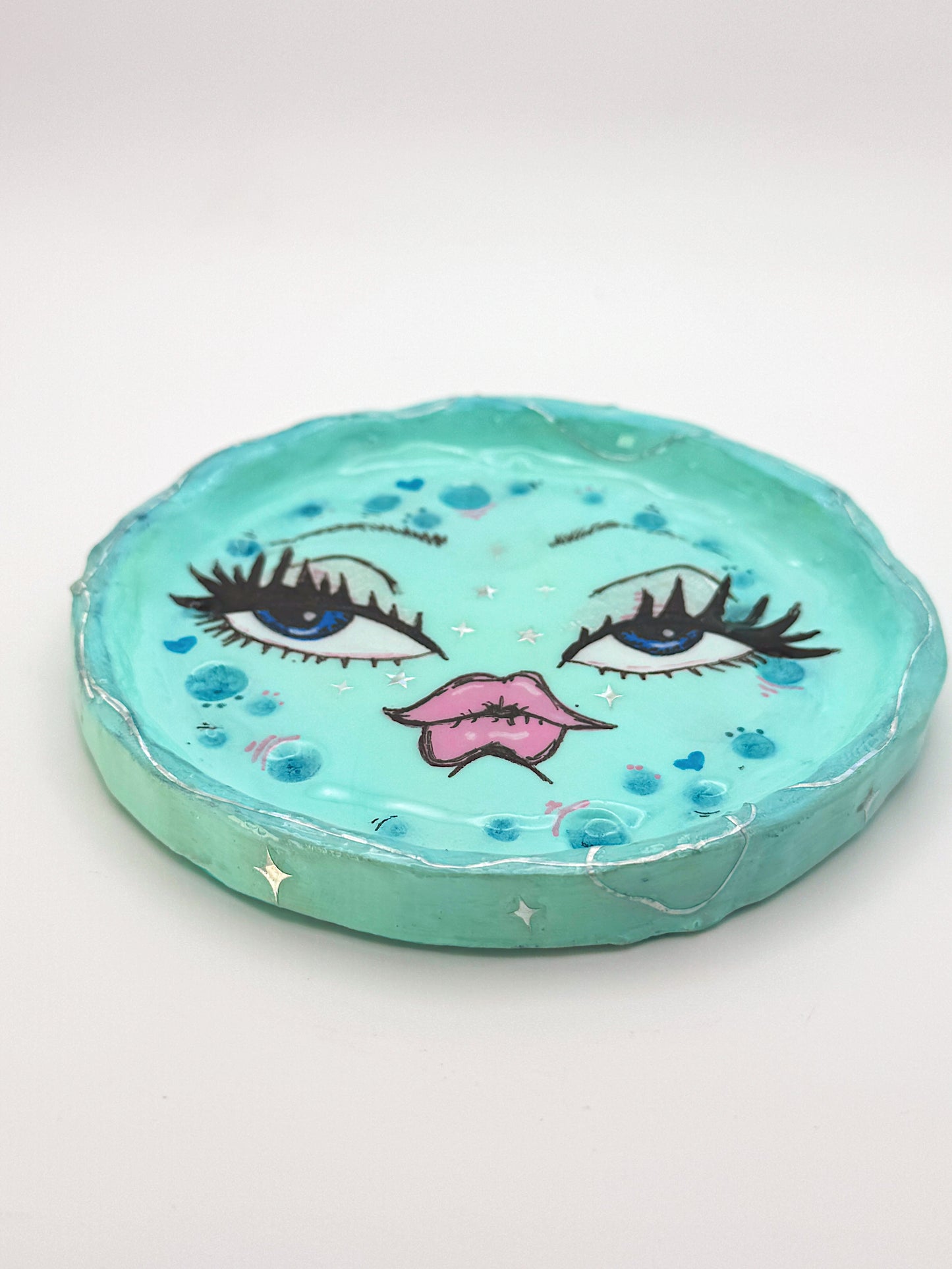 Minty Moon Babe Trinket Dish — 4.5” Hand-Painted Moon