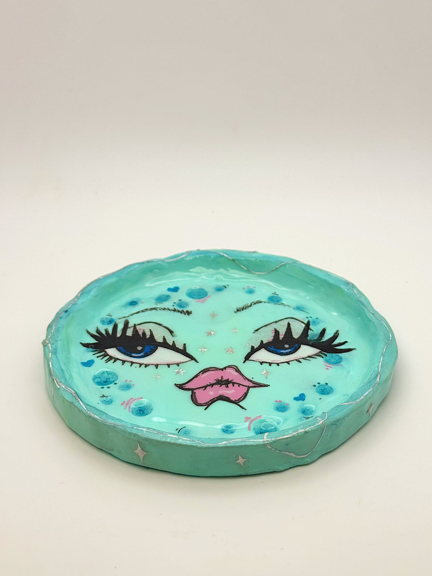 Minty Moon Babe Trinket Dish — 4.5” Hand-Painted Moon