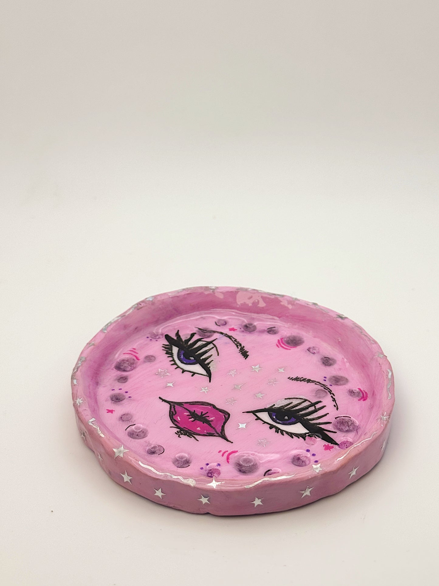 Pink Lunar Cutie Trinket Dish — 4” Hand-Painted Moon