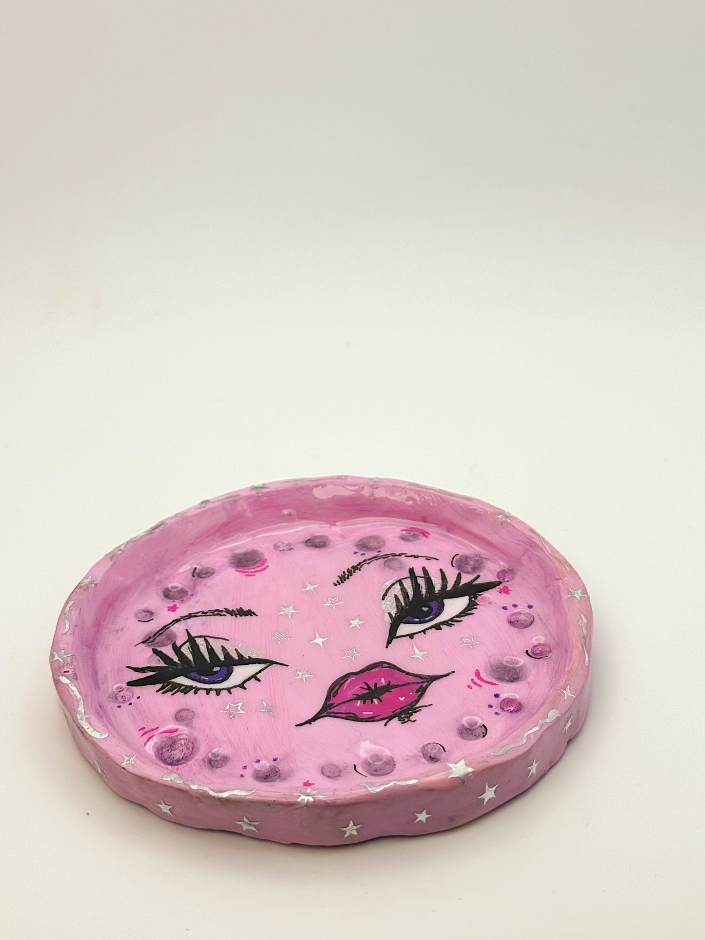 Pink Lunar Cutie Trinket Dish — 4” Hand-Painted Moon