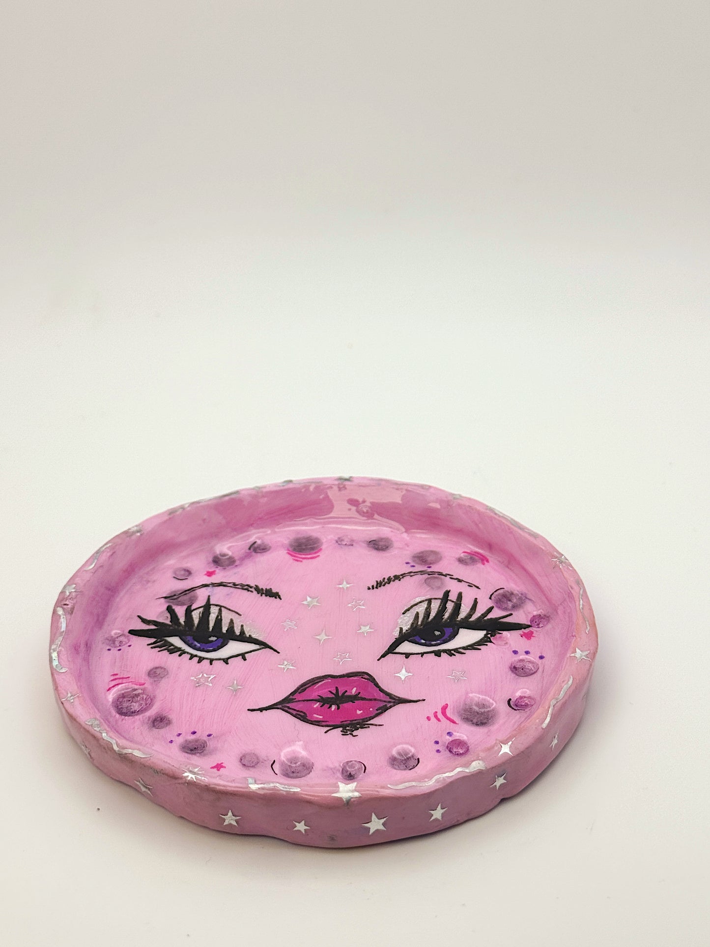 Pink Lunar Cutie Trinket Dish — 4” Hand-Painted Moon