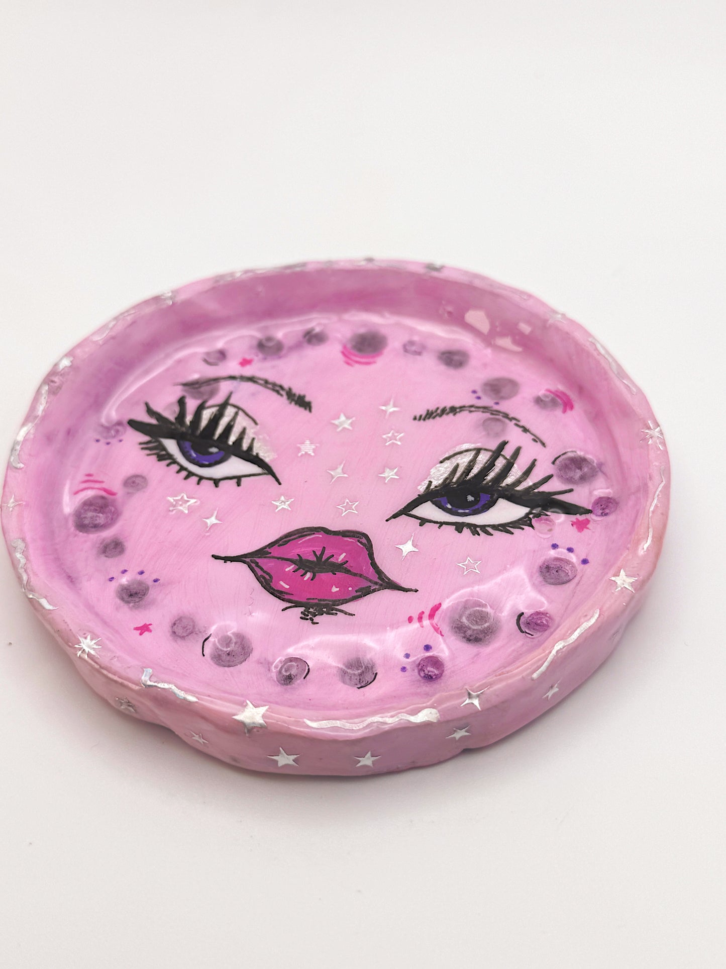Pink Lunar Cutie Trinket Dish — 4” Hand-Painted Moon