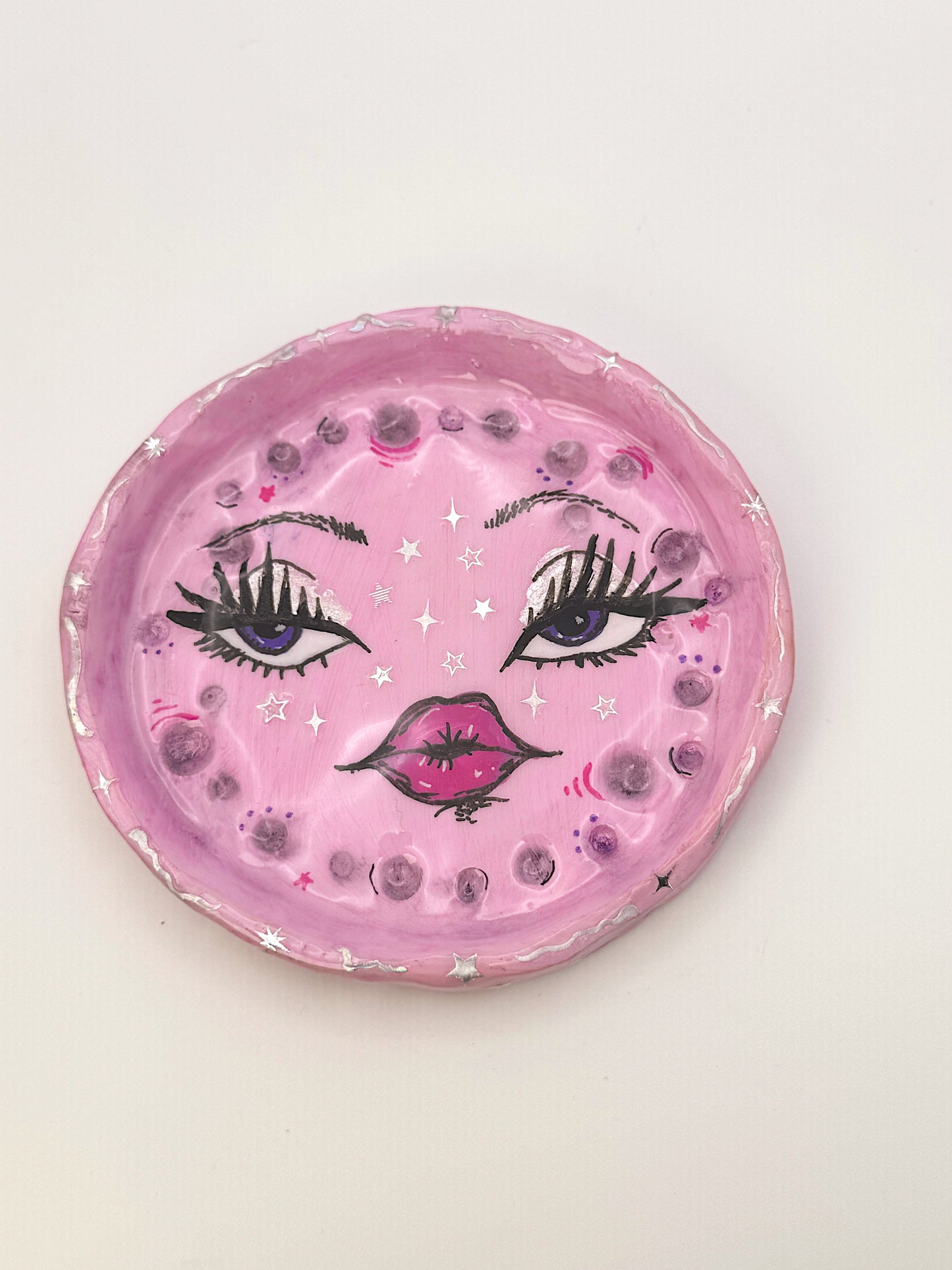 Pink Lunar Cutie Trinket Dish — 4” Hand-Painted Moon