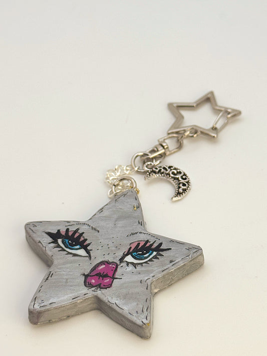 Celestial Star Babe Keychain – Hand-Painted Polymer Clay